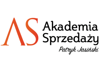 Logo 'Akademia Sprzedazy' z monogramem AS w kolorze pomaranczowym i podpisem 'Patryk Jasinski'.